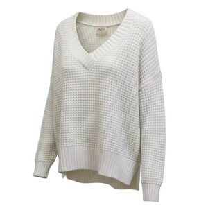 Hollister Oversized Chunky Knit V-Neck Sweater Cream Large Slouchy Gorpcore